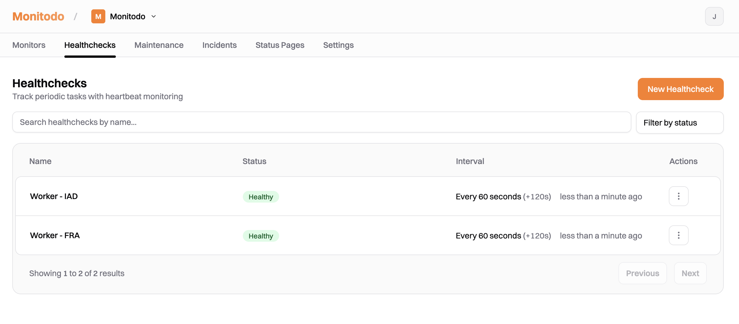 Uptagen Dashboard - Healthchecks